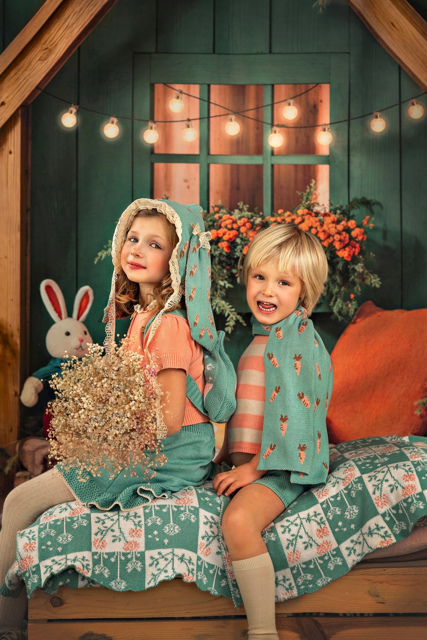 Kate Ostern Hase Haus Korb Decke Hintergrund entworfen von Emetselch - Kate Backdrop.de