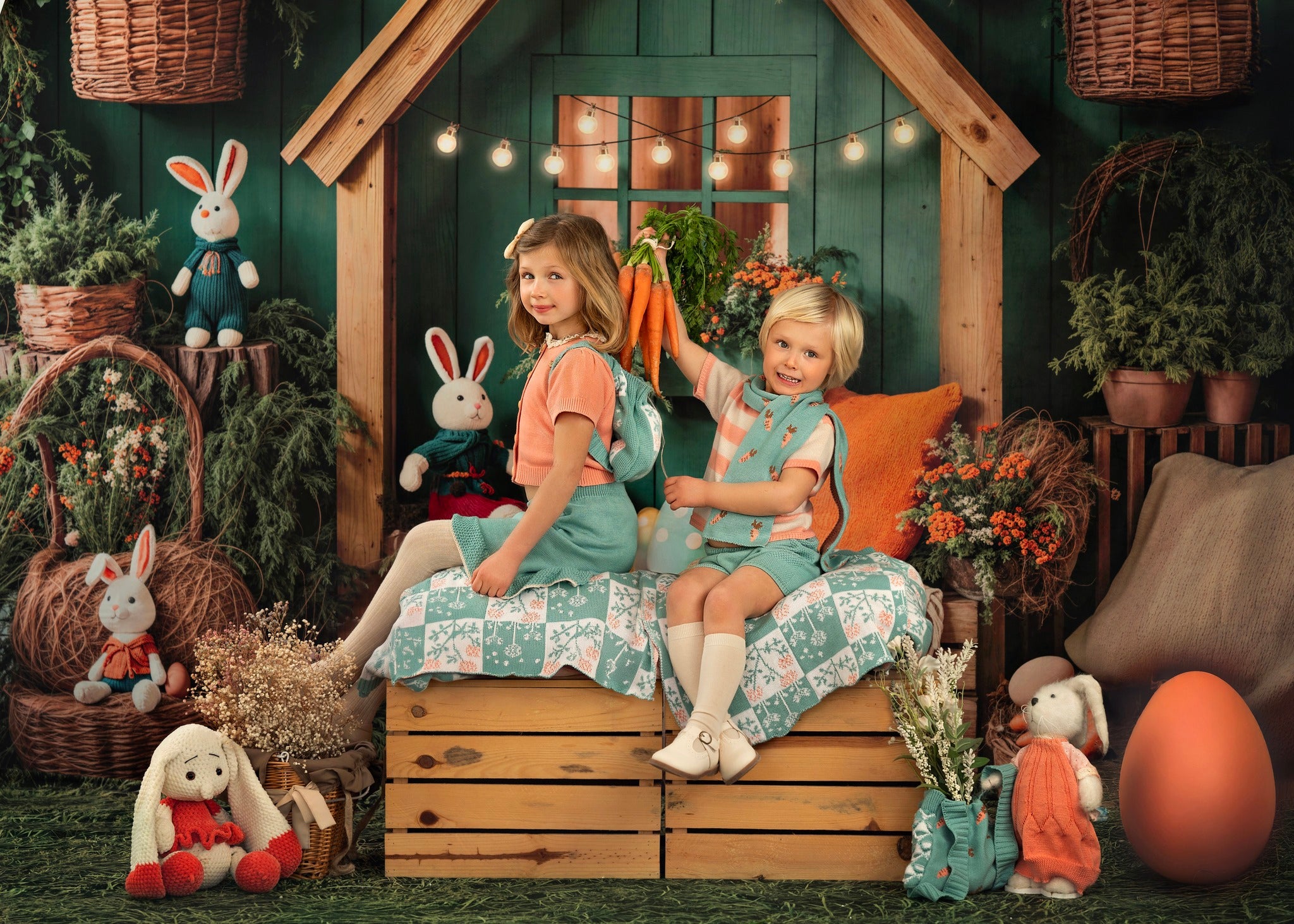 Kate Ostern Hase Haus Korb Decke Hintergrund entworfen von Emetselch - Kate Backdrop.de