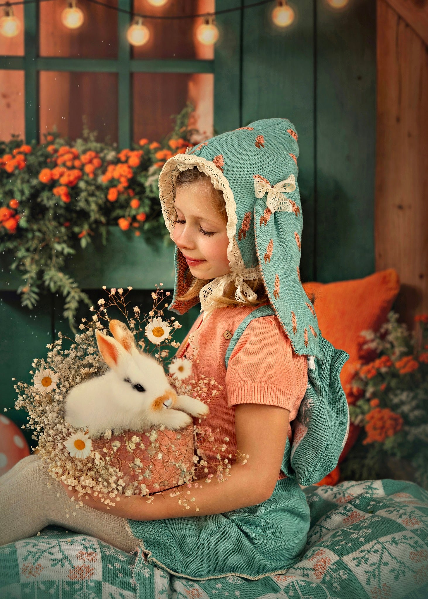 Kate Ostern Hase Haus Korb Decke Hintergrund entworfen von Emetselch - Kate Backdrop.de