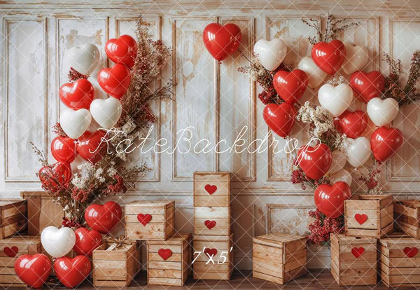 ⚡Blitzangebote #1-Kate Valentinstag Herz Ballons Rustikales Holz Hintergrund - Kate Backdrop.de