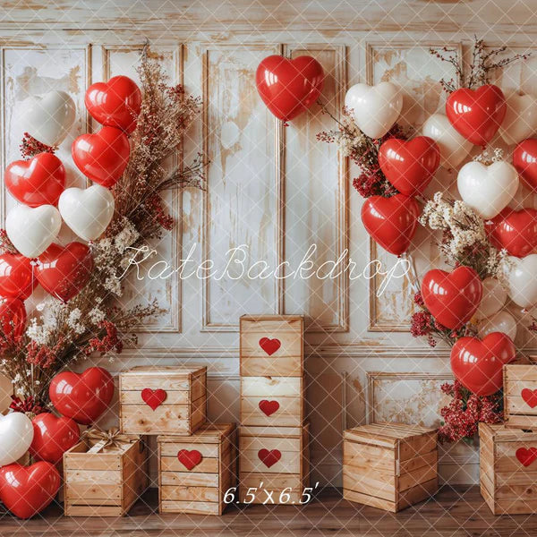 ⚡Blitzangebote #1-Kate Valentinstag Herz Ballons Rustikales Holz Hintergrund - Kate Backdrop.de