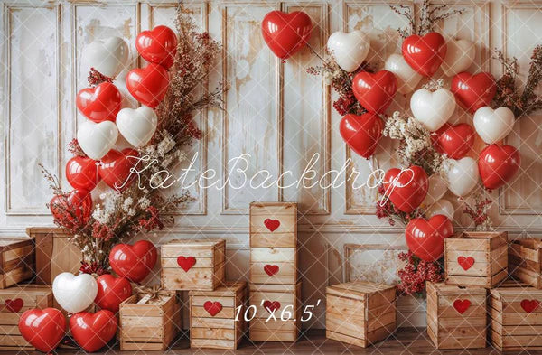 ⚡Blitzangebote #1-Kate Valentinstag Herz Ballons Rustikales Holz Hintergrund - Kate Backdrop.de