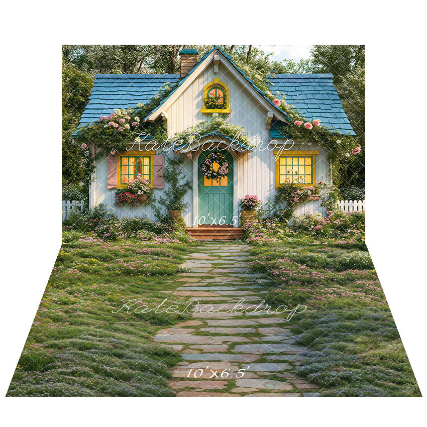 ⚡Blitzangebote #1-Kate Frühling Cottage Garden Blumen Hintergrund+Garten Weg Boden Hintergrund - Kate Backdrop.de