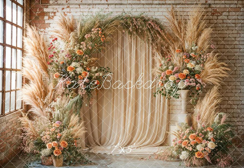🔥50%OFF-Kate Boho Blumenbogen Fenster Beige Hintergrund - Kate Backdrop.de