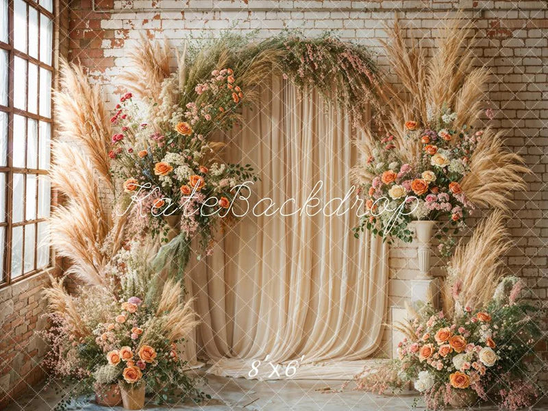🔥50%OFF-Kate Boho Blumenbogen Fenster Beige Hintergrund - Kate Backdrop.de