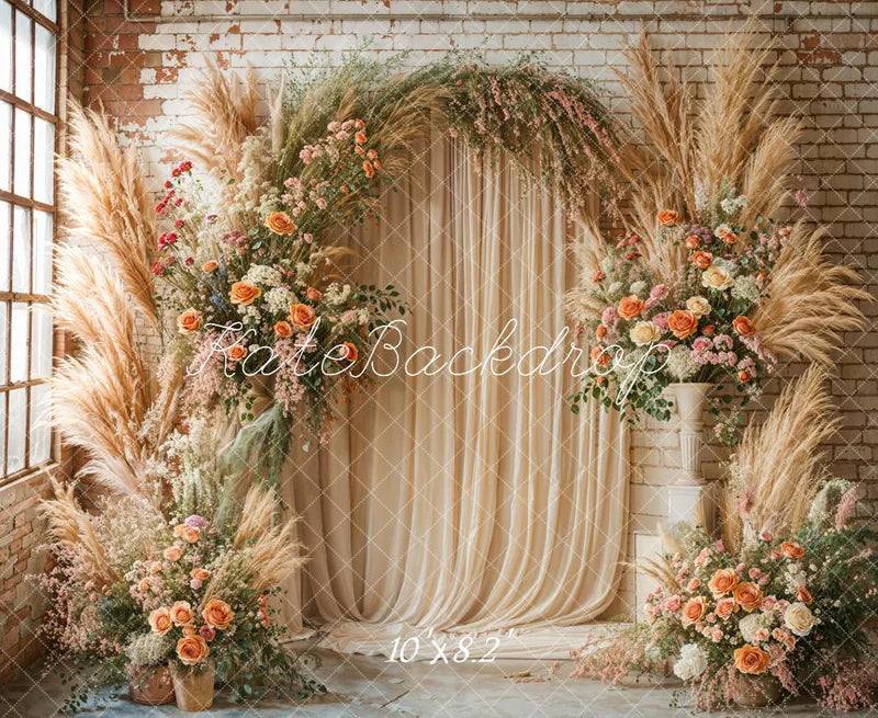 🔥50%OFF-Kate Boho Blumenbogen Fenster Beige Hintergrund - Kate Backdrop.de