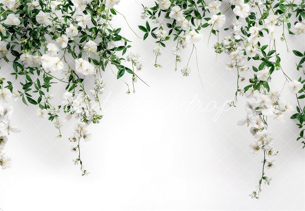 Kate Blumen Grünzeug Weiß Hintergrund entworfen von Kerry Anderson - Kate Backdrop.de