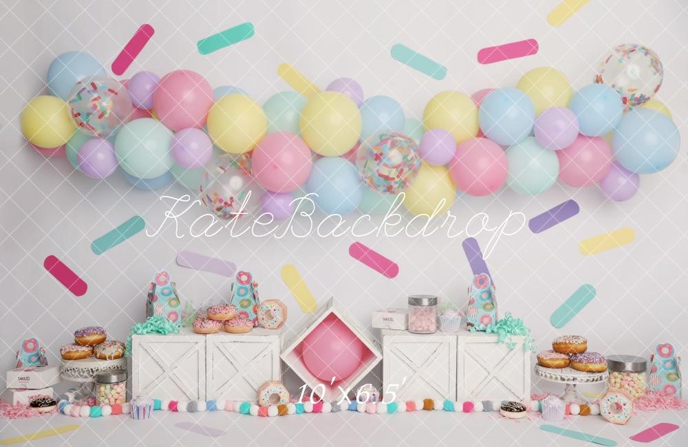 Kate Cake Smash Pastell Donut Luftballons Hintergrund von Melissa King - Kate Backdrop.de
