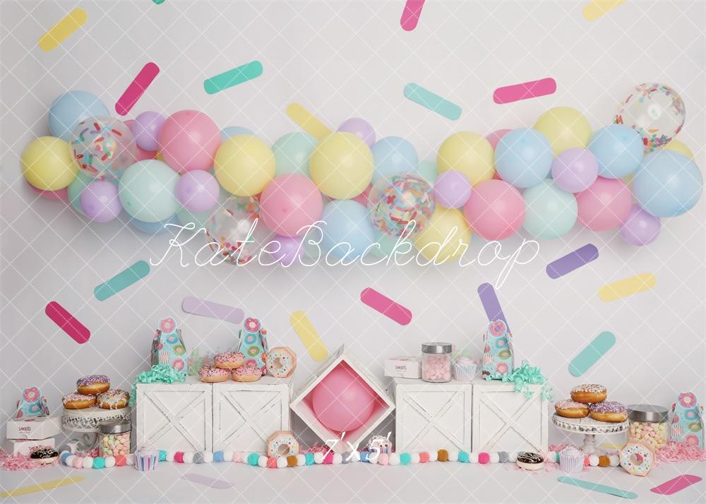 Kate Cake Smash Pastell Donut Luftballons Hintergrund von Melissa King - Kate Backdrop.de