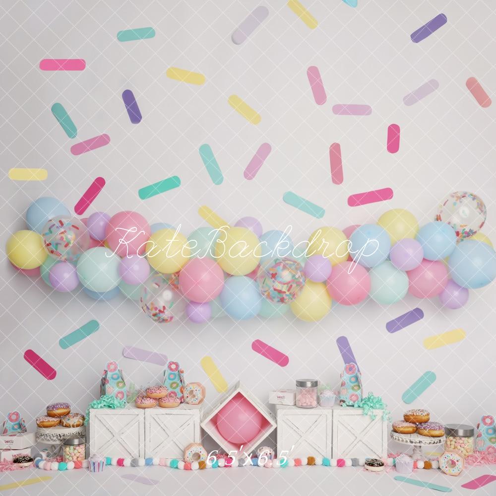 Kate Cake Smash Pastell Donut Luftballons Hintergrund von Melissa King - Kate Backdrop.de