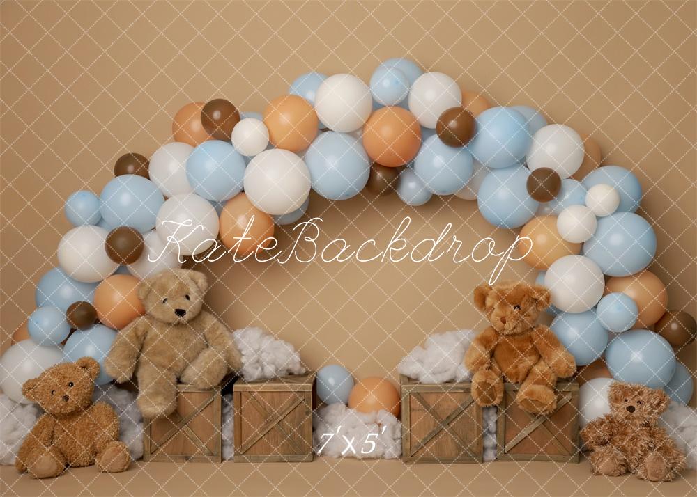 Kate Cake Smash Teddybär Ballonbogen Hintergrund von Melissa King - Kate Backdrop.de