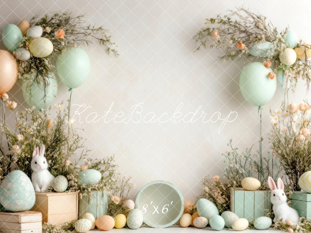 Kate Ostern Hase Pastell Eier Luftballons Hintergrund Entworfen von Patty Robert - Kate Backdrop.de