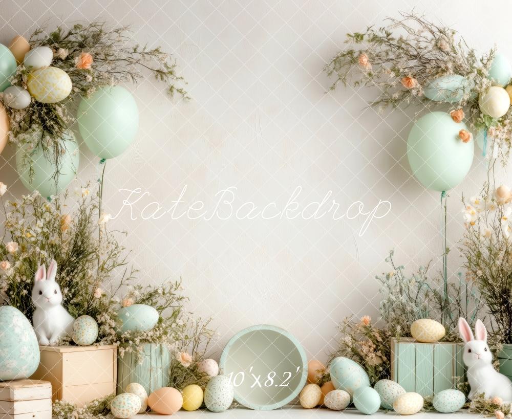 Kate Ostern Hase Pastell Eier Luftballons Hintergrund Entworfen von Patty Robert - Kate Backdrop.de