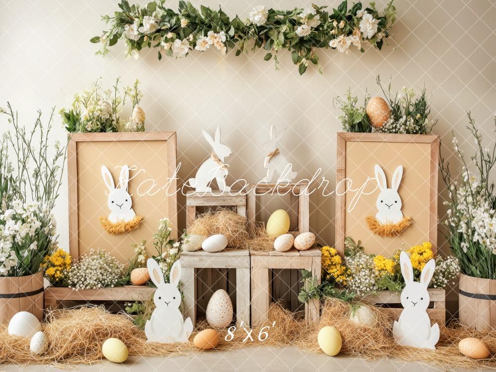 Kate Ostern Hase Blumen-Eier Rustikal Hintergrund Entworfen von Patty Robert - Kate Backdrop.de
