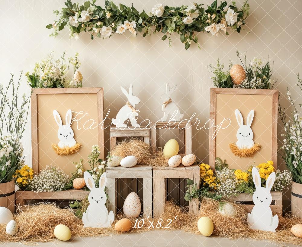 Kate Ostern Hase Blumen-Eier Rustikal Hintergrund Entworfen von Patty Robert - Kate Backdrop.de