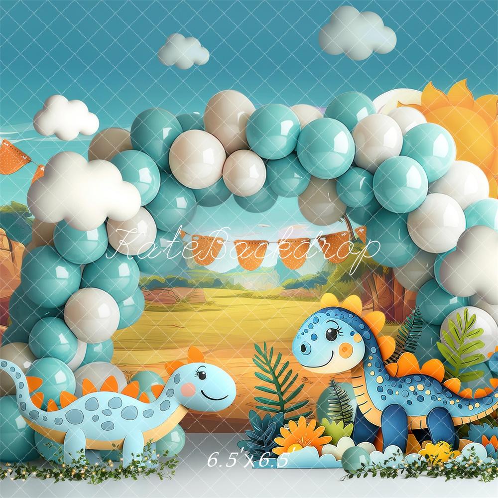 Kate Cake Smash Dinosaurier Luftballonbogen Hintergrund Von Laura Bybee - Kate Backdrop.de