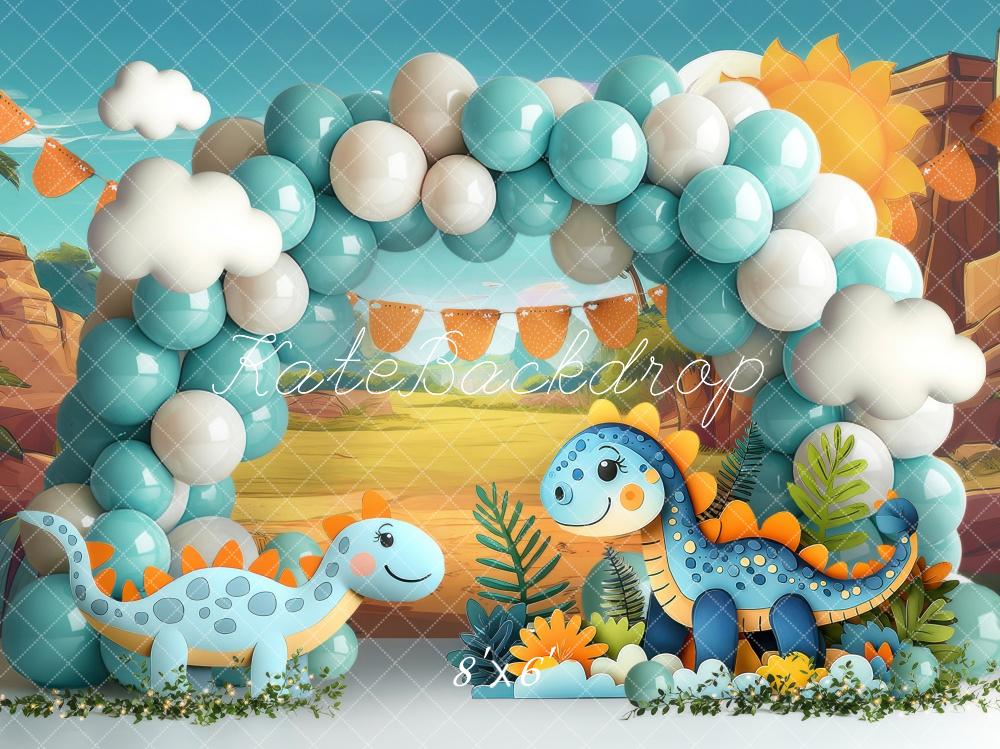 Kate Cake Smash Dinosaurier Luftballonbogen Hintergrund Von Laura Bybee - Kate Backdrop.de