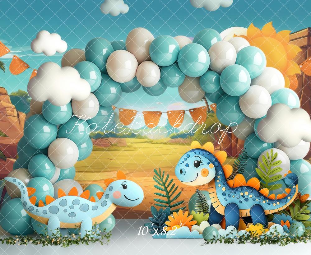 Kate Cake Smash Dinosaurier Luftballonbogen Hintergrund Von Laura Bybee - Kate Backdrop.de