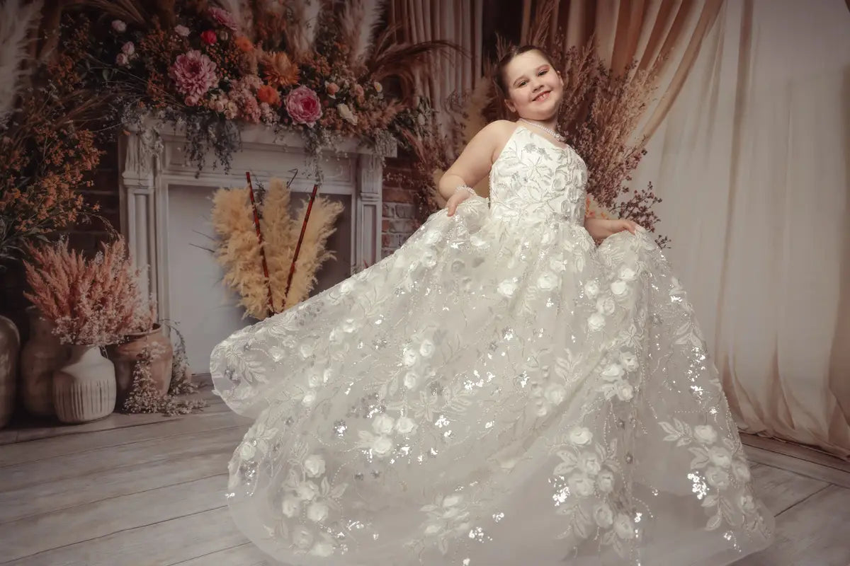 Kate Weiß Halter-Nacken Ballkleid Kinderkleider für die Fotografie - Kate Backdrop.de