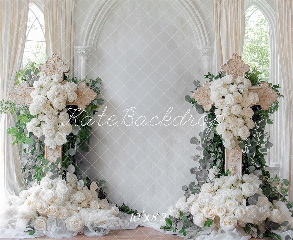 Kate Kreuz mit Blumen für die Hochzeit hintergrund Entworfen von Mini MakeBelieve - Kate Backdrop.de