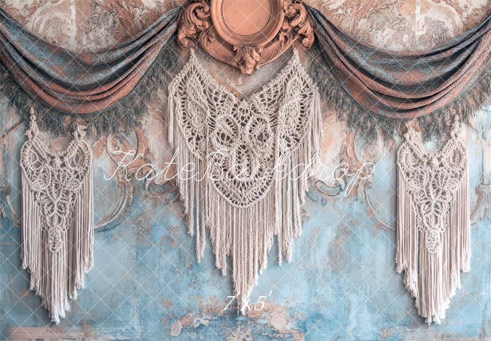 Kate BOHO Beige Böhmische Makramee Vintage Wand hintergrund Entworfen von Mini MakeBelieve - Kate Backdrop.de