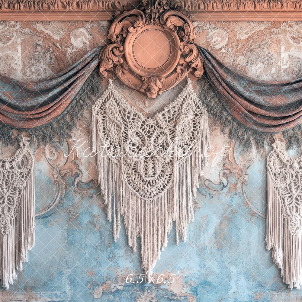 Kate BOHO Beige Böhmische Makramee Vintage Wand hintergrund Entworfen von Mini MakeBelieve - Kate Backdrop.de