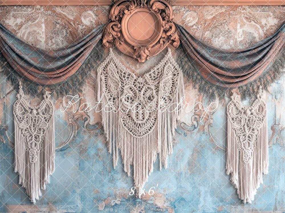 Kate BOHO Beige Böhmische Makramee Vintage Wand hintergrund Entworfen von Mini MakeBelieve - Kate Backdrop.de