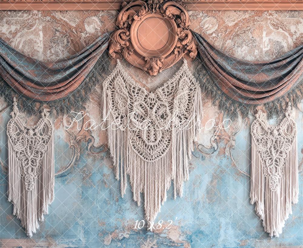 Kate BOHO Beige Böhmische Makramee Vintage Wand hintergrund Entworfen von Mini MakeBelieve - Kate Backdrop.de