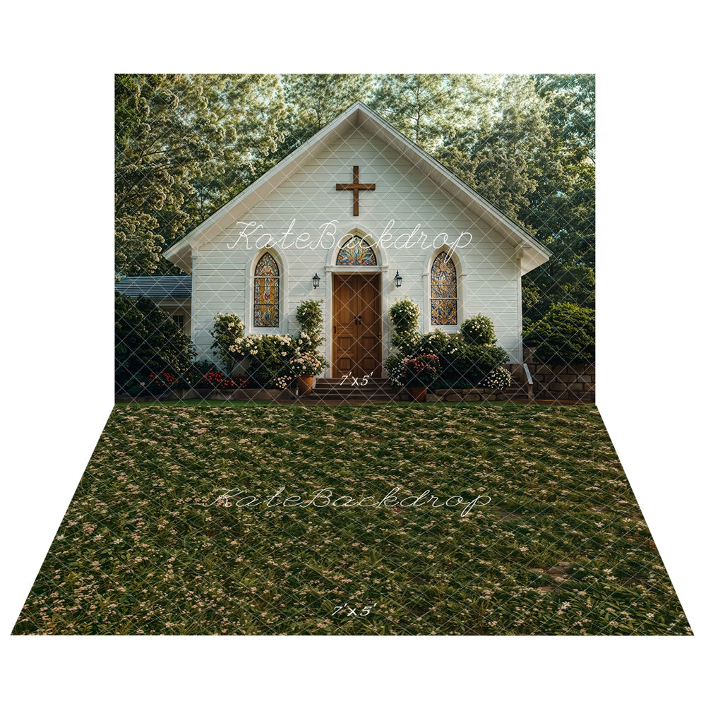 Kate Kirche im Freien Gartenhaus Hintergrund+Frühling Grün Blumen Wiese Boden Hintergrund - Kate Backdrop.de