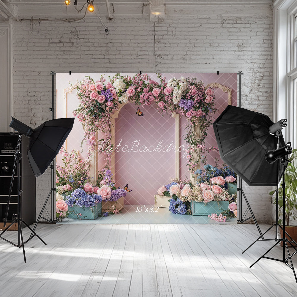 Kate Frühling Hochzeit Blumenbogen Rosa Hintergrund entworfen von Emetselch - Kate Backdrop.de