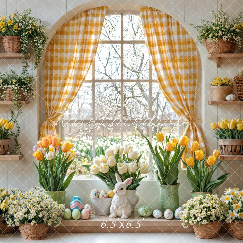 Kate Ostern Hase Blumen Fenster Vorhang Hintergrund entworfen von Emetselch - Kate Backdrop.de