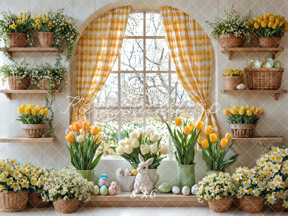Kate Ostern Hase Blumen Fenster Vorhang Hintergrund entworfen von Emetselch - Kate Backdrop.de