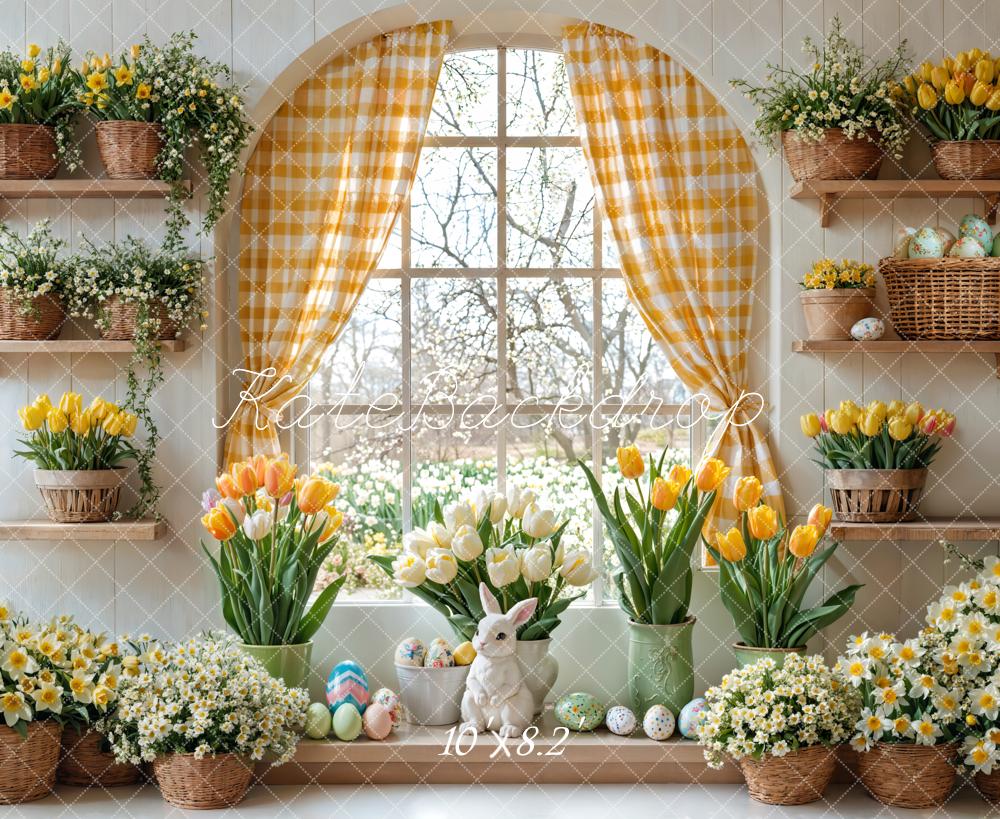Kate Ostern Hase Blumen Fenster Vorhang Hintergrund entworfen von Emetselch - Kate Backdrop.de