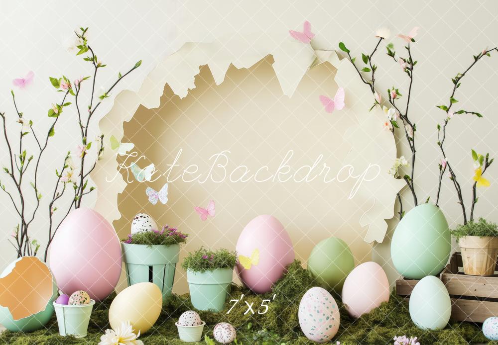 Kate Oster-Eier Schmetterling Blumen Hintergrund von Patty Roberts - Kate Backdrop.de
