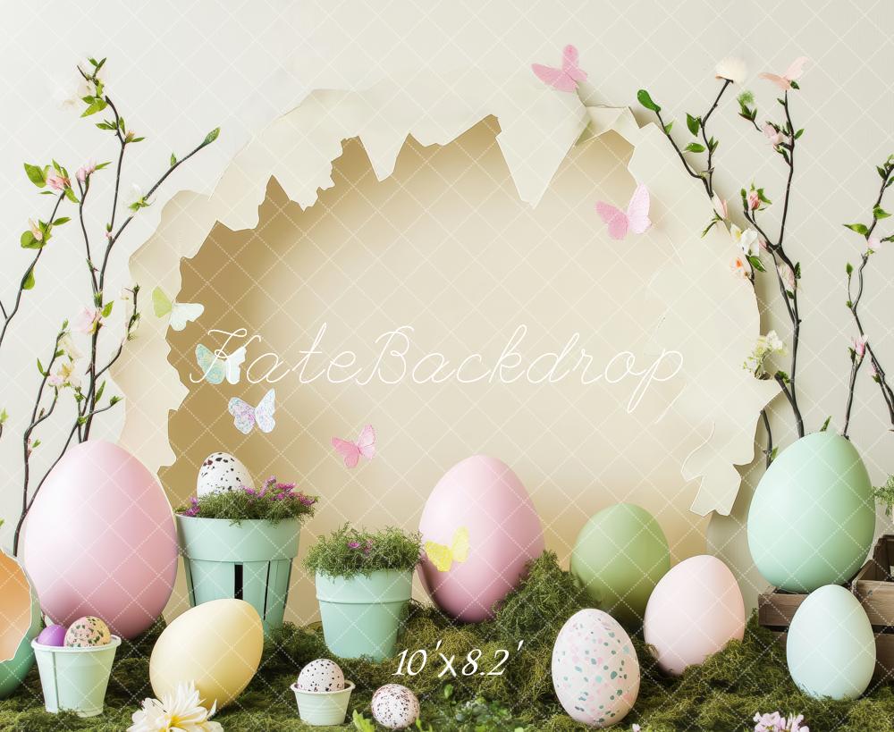 Kate Oster-Eier Schmetterling Blumen Hintergrund von Patty Roberts - Kate Backdrop.de