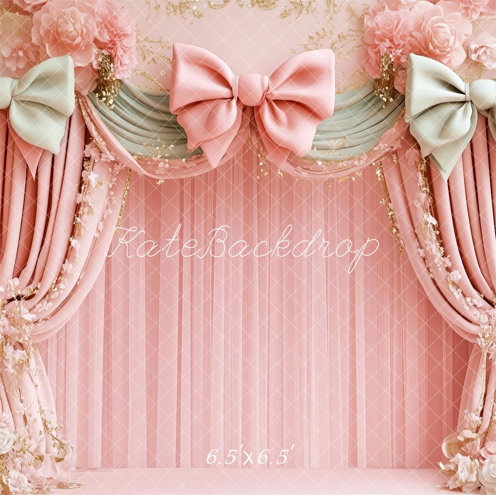 🔥50%OFF-Kate Geburtstag Rosa Blumenschleife drapiert Hintergrund - Kate Backdrop.de