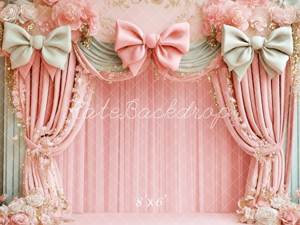 🔥50%OFF-Kate Geburtstag Rosa Blumenschleife drapiert Hintergrund - Kate Backdrop.de