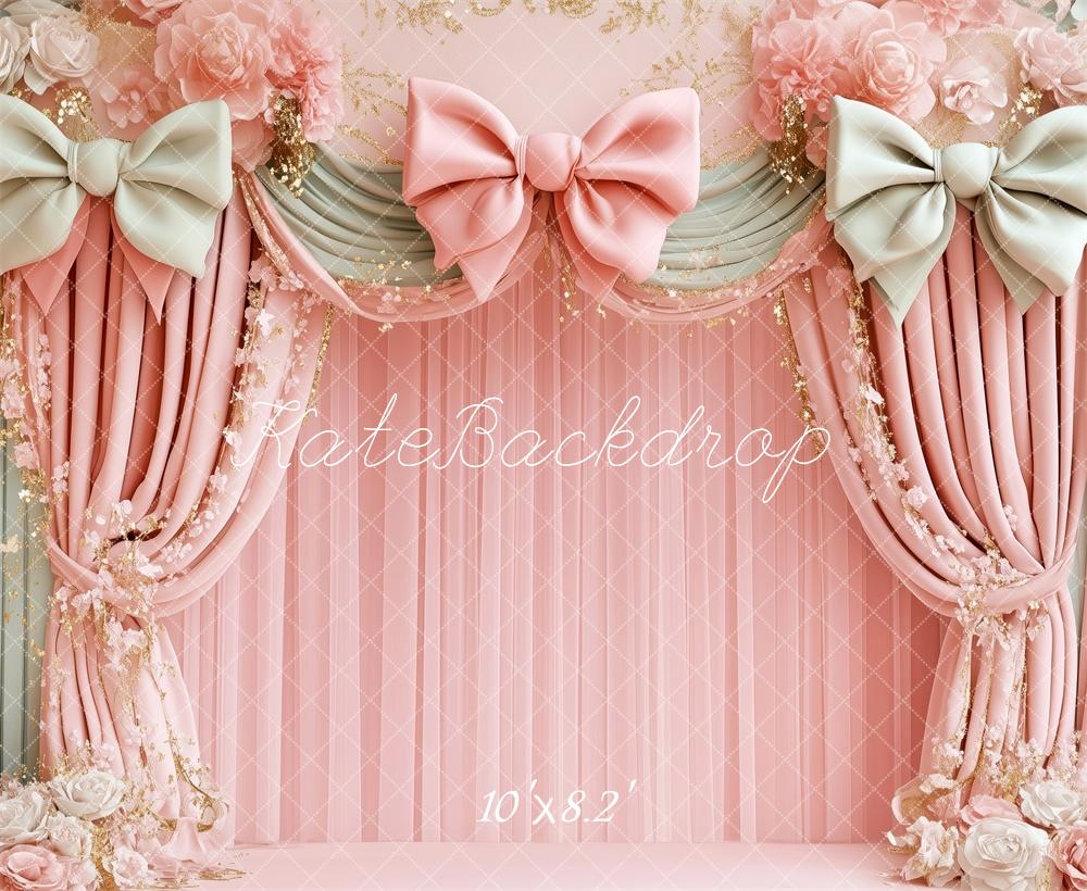 🔥50%OFF-Kate Geburtstag Rosa Blumenschleife drapiert Hintergrund - Kate Backdrop.de