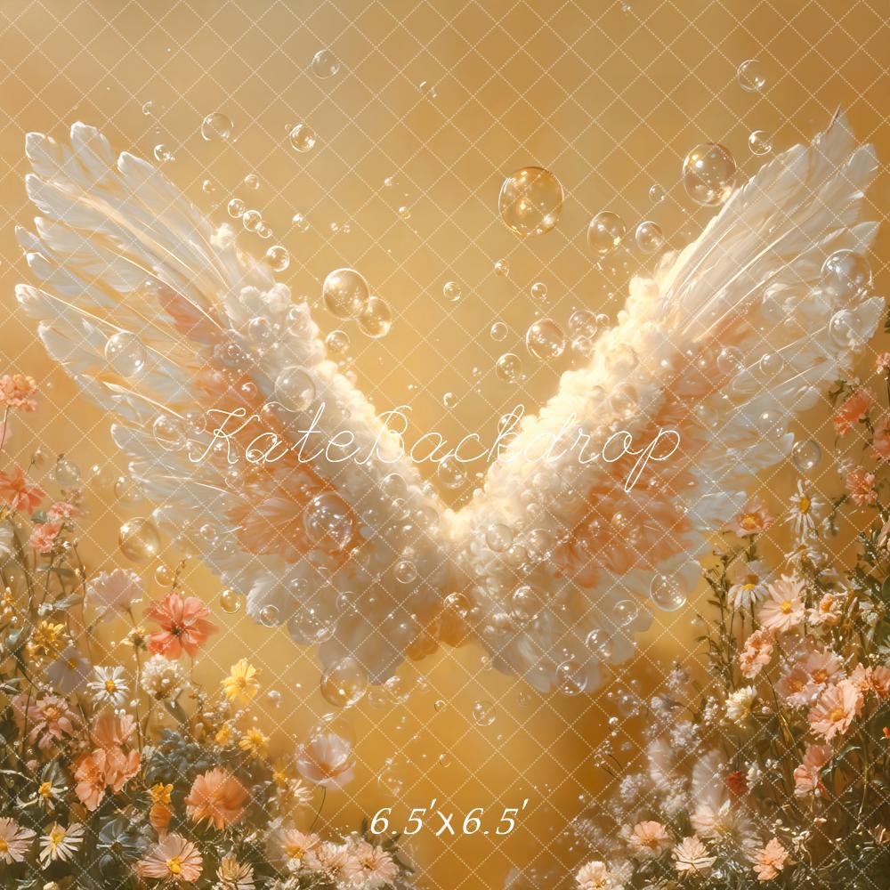 Kate Engelsflügel Seifenblasen Gelb Blumen Hintergrund entworfen von Emetselch - Kate Backdrop.de