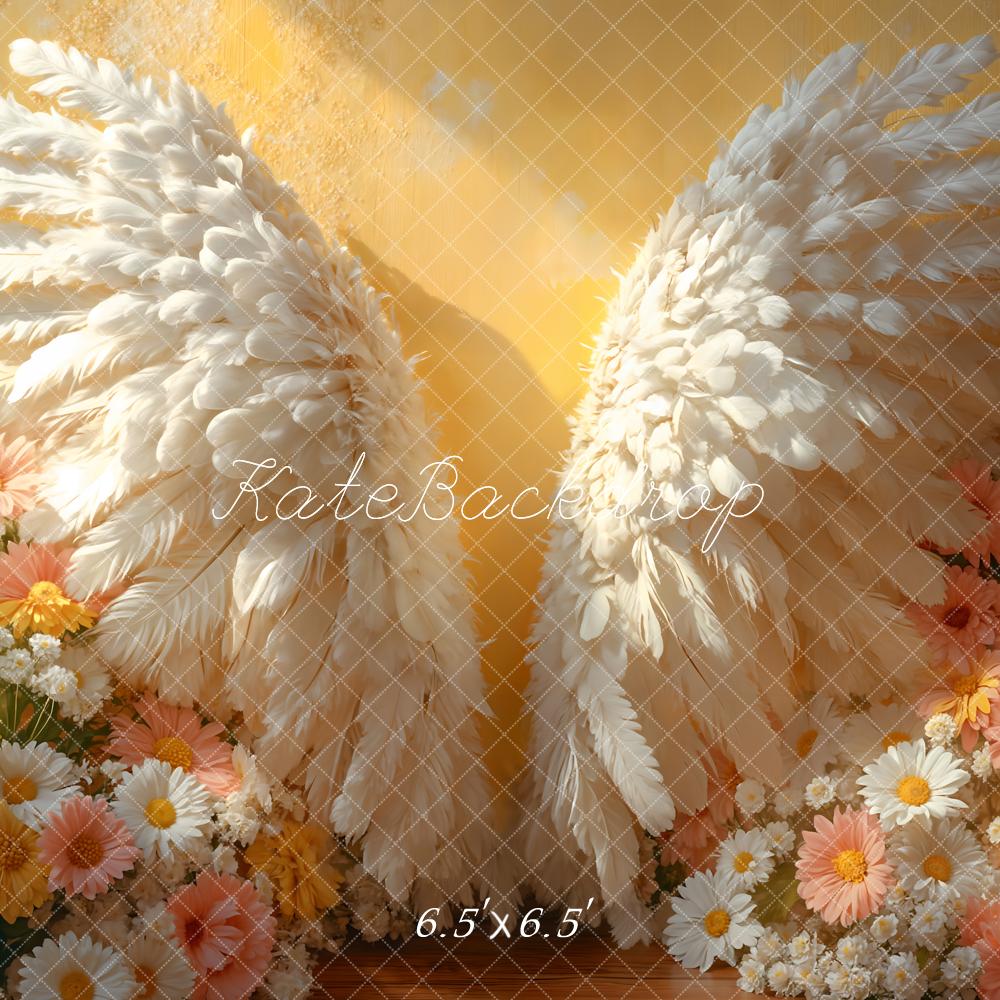 Kate Angel Flügel Blumen Sonnenlicht Gelb Hintergrund entworfen von Emetselch - Kate Backdrop.de
