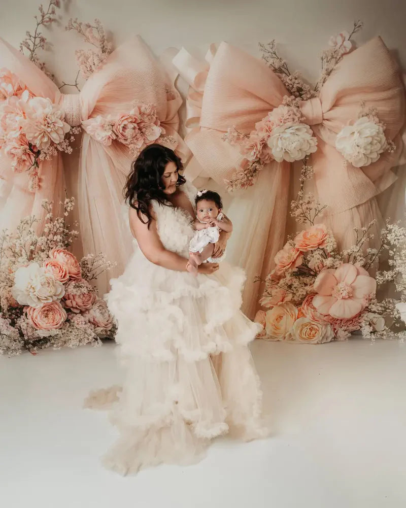 Kate Hochzeit Pfirsich Blumen Schleife Hintergrund entworfen von Emetselch - Kate Backdrop.de