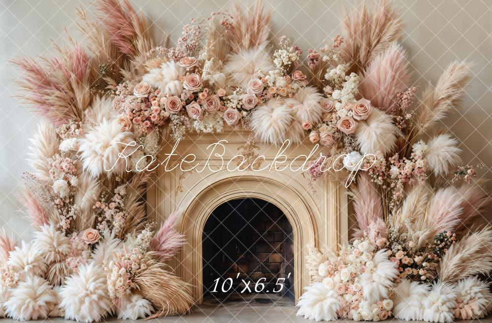 Kate Boho Blumen-Kamin Beige Hintergrund entworfen von Emetselch - Kate Backdrop.de