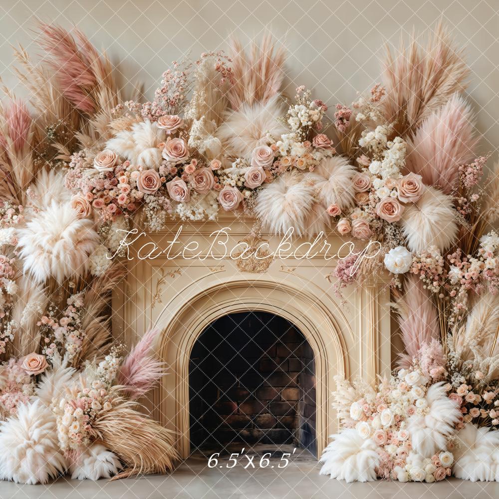 Kate Boho Blumen-Kamin Beige Hintergrund entworfen von Emetselch - Kate Backdrop.de