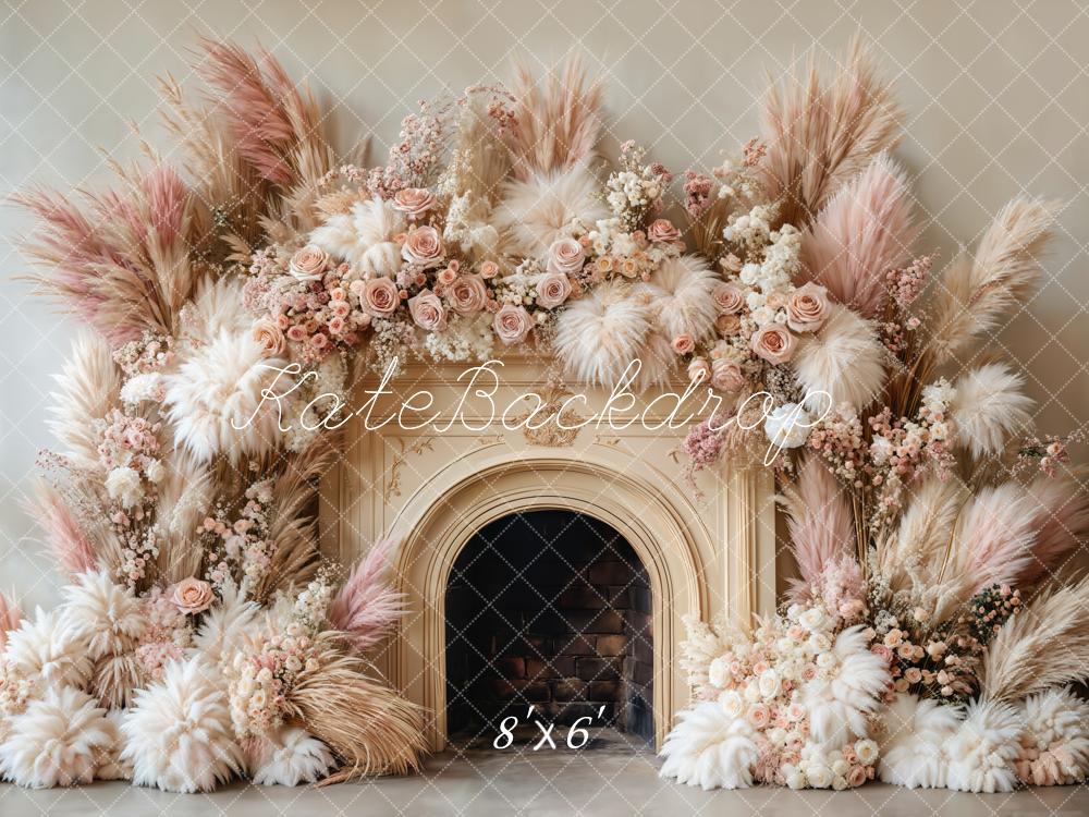 Kate Boho Blumen-Kamin Beige Hintergrund entworfen von Emetselch - Kate Backdrop.de
