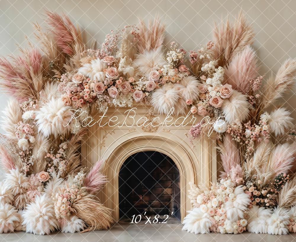Kate Boho Blumen-Kamin Beige Hintergrund entworfen von Emetselch - Kate Backdrop.de