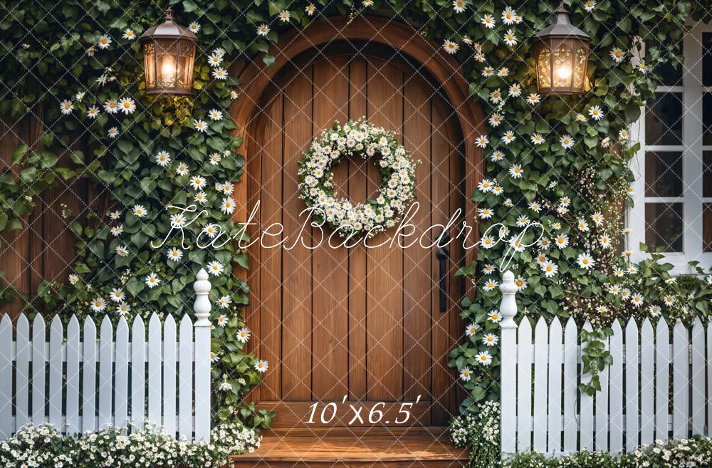 Kate Frühling Efeu Blumen Holz Tür Kranz Hintergrund entworfen von Emetselch - Kate Backdrop.de