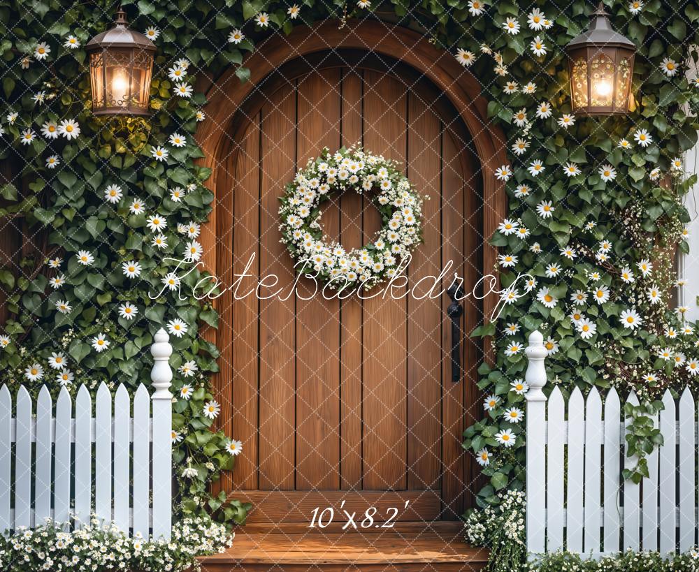 Kate Frühling Efeu Blumen Holz Tür Kranz Hintergrund entworfen von Emetselch - Kate Backdrop.de