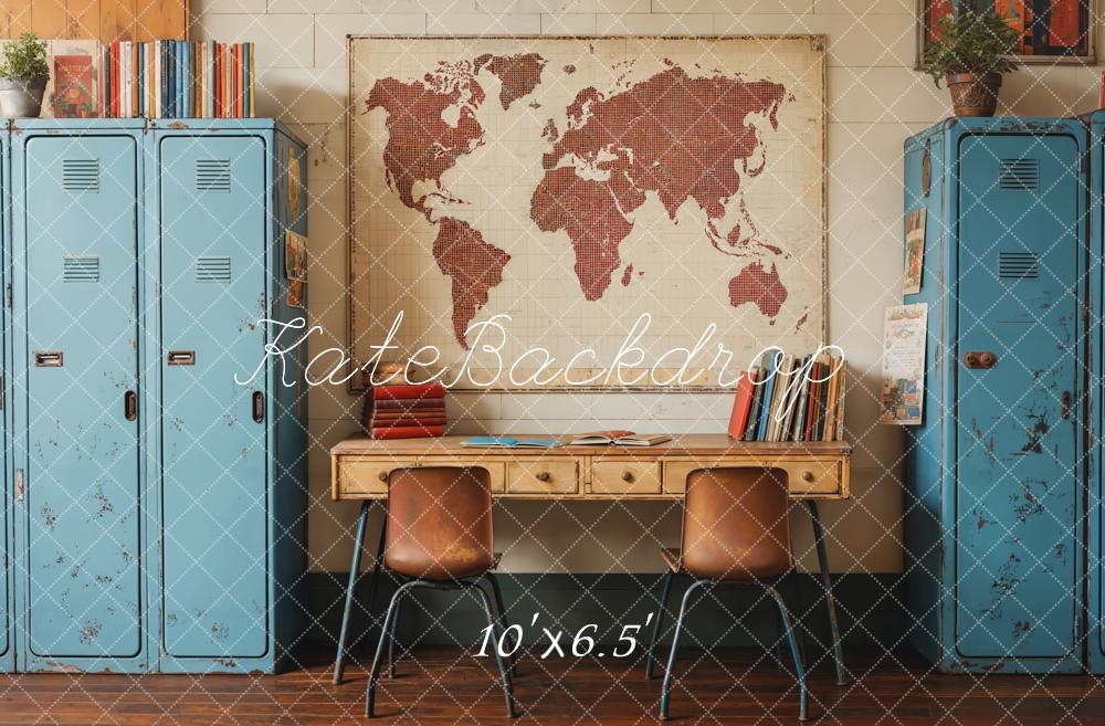 ⚡Flash Sale-Kate Zurück zu Schule Vintage blau Schließfach Karte Hintergrund - Kate Backdrop.de