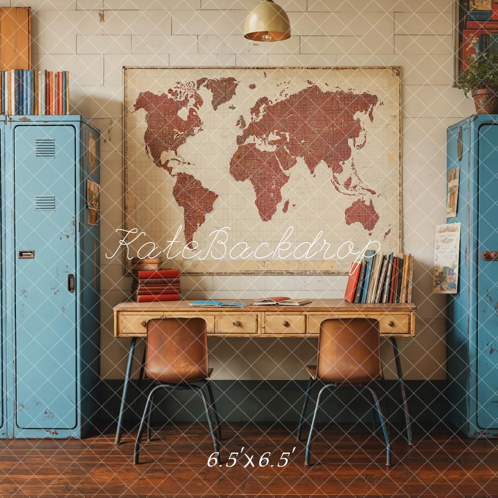 ⚡Flash Sale-Kate Zurück zu Schule Vintage blau Schließfach Karte Hintergrund - Kate Backdrop.de