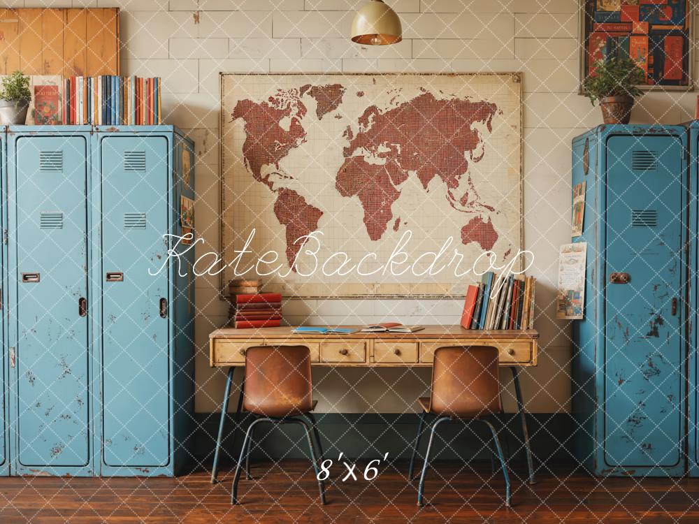 ⚡Flash Sale-Kate Zurück zu Schule Vintage blau Schließfach Karte Hintergrund - Kate Backdrop.de